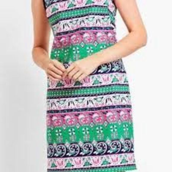 Talbots 12 Sleeveless Collared Knee Length Dress Pink Green Palm Beach Retro 70s - Picture 7 of 16